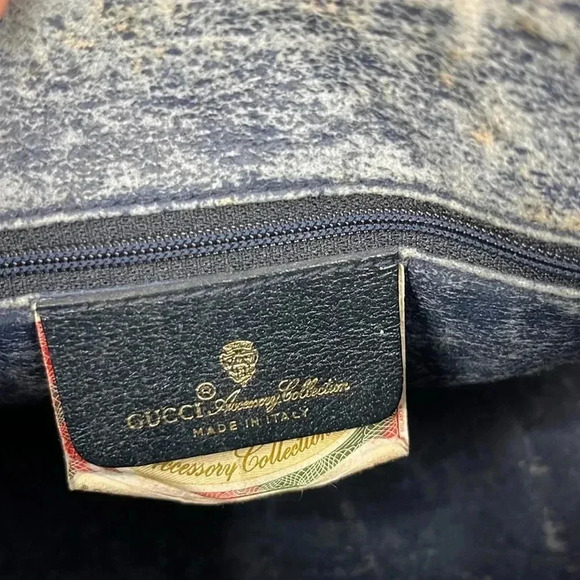 Vintage Gucci Boston Hand Bag Satchel Purse Monogram Navy Canvas Leather - Picture 10 of 16
